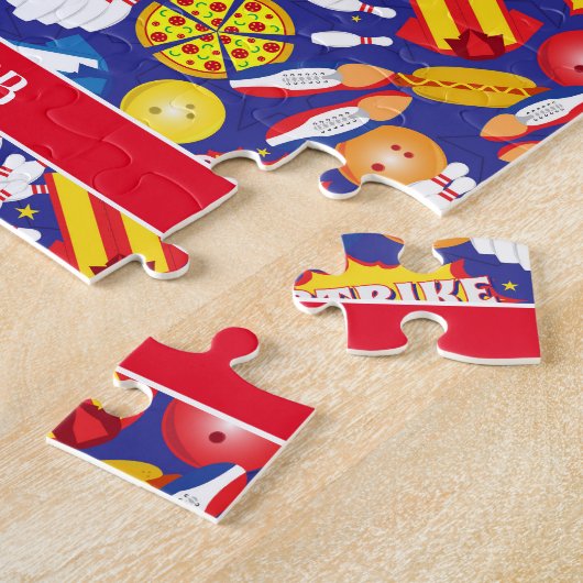 Zehn Button Bowling Shirt Schuhe Pizza und Strikes Puzzle (Seite)