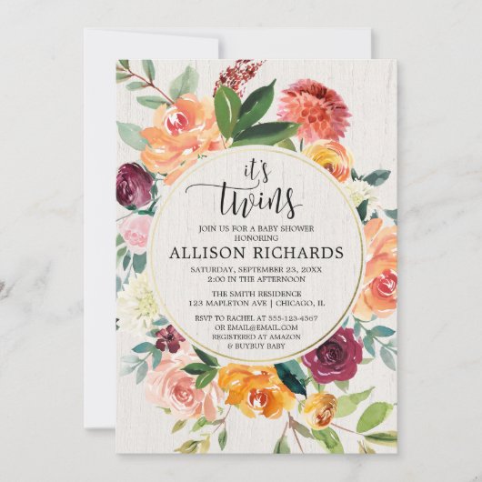 Zehn fallen Babydusche, Zwillingsmädchen oder Jung Einladung (Vorderseite)