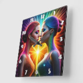 Zehn Figuren in farbenfroher Lichtmalt Quadratische Wanduhr (Winkel)