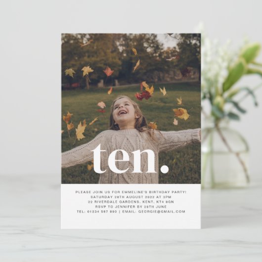 Zehn Foto Einladung zum Geburtstag (Stehend Vorderseite)