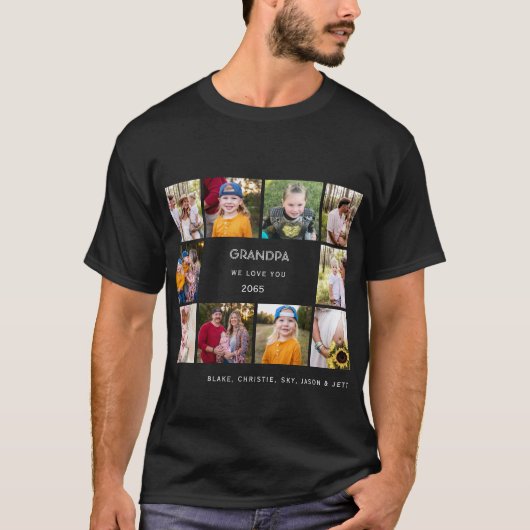 Zehn FotoCollage Opa Wir Liebe Sie Schwarzes Noteb T-Shirt (Vorderseite)