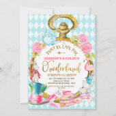 Zehn Fotos beobachten Alice in Onederland Geburtst Einladung (Vorderseite)