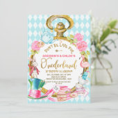 Zehn Fotos beobachten Alice in Onederland Geburtst Einladung (Stehend Vorderseite)