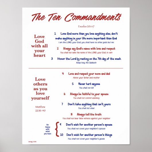 Zehn Gebote für Kinder—Rot/Marine 2 Poster (Vorne)