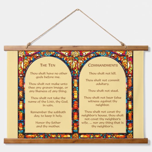 Zehn Gebote Wandteppich Mit Holzrahmen (Vorne)