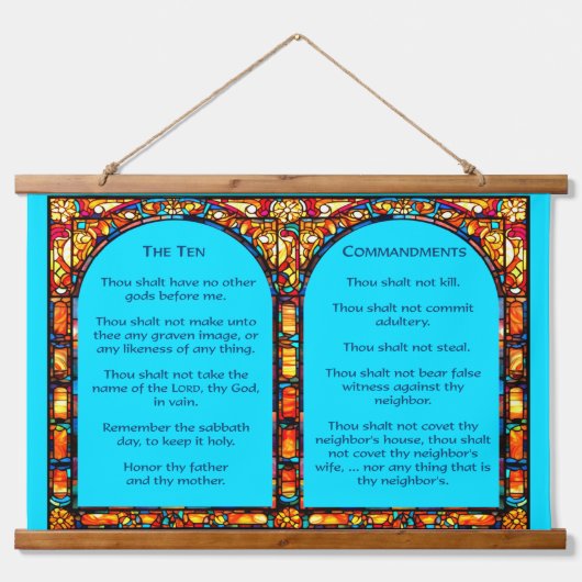 Zehn Gebote Wandteppich Mit Holzrahmen (Vorne)
