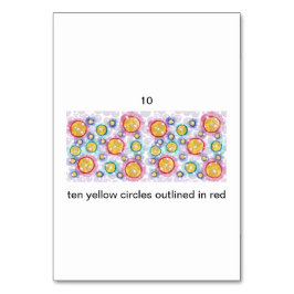 Zehn gelbe Kreise mit roten Zahlenblinkkarten Tischnummer