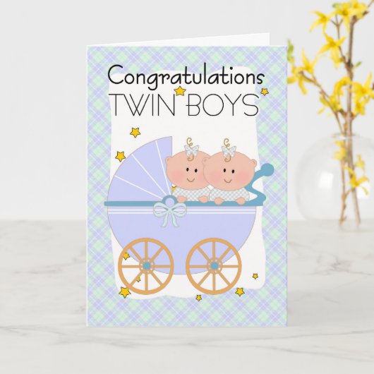 Zehn - Glückwünsche an zwei Jungen im Pram Karte (Gelbe Blume)