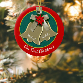 Zehn Gold Glocken Coupels Erstes Weihnachtsgeschen Keramikornament
