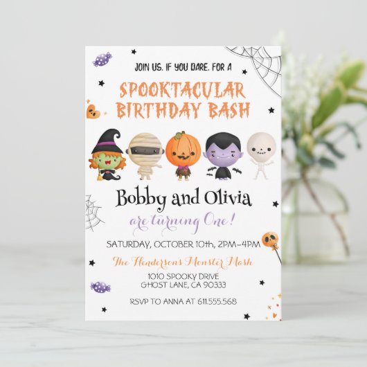 Zehn Halloween Geburtstag Spooktacular Bash Einladung (Stehend Vorderseite)