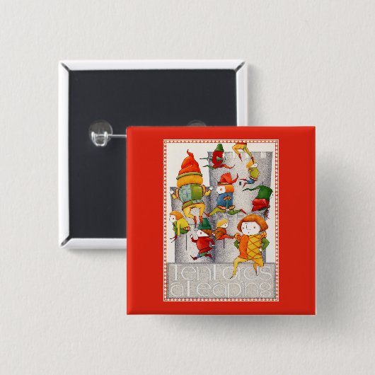 ZEHN HERRN SPRINGEN Quadratischer Pin-Button - Rot Button (Vorne & Hinten)