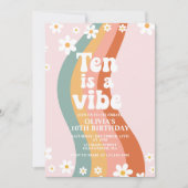 Zehn ist ein Vibe Groovy daisy Regenbogen 10. Gebu Einladung (Vorderseite)