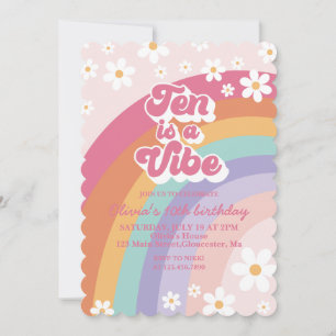Zehn ist ein Vibe Regenbogen 10. Geburtstagseinlad Einladung