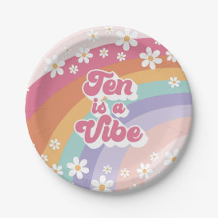 Zehn ist ein Vibe Retro Regenbogen 10. Geburtstag Pappteller