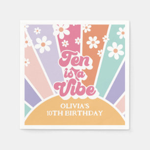 Zehn ist ein Vibe Retro Sonnenschein Regenbogen Gä Serviette