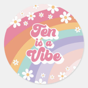 Zehn ist eine Stimmung Retro Regenbogen 10. Geburt Runder Aufkleber
