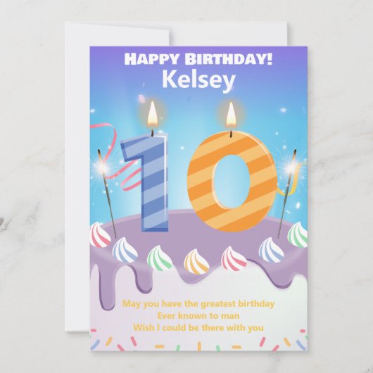 Zehn Jahre alt Happy Birthday Card personalisiert (Vorderseite)