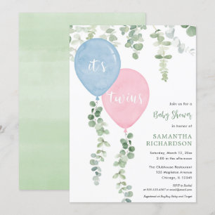 Zehn junge Mädchen blaue rosa Ballons Babydusche Einladung