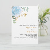 Zehn Jungen blühendes Foto Luxus-Taufe Einladung (Stehend Vorderseite)