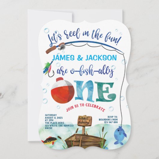 Zehn Jungen kleine Fischer Angeln Thema 1. Einladung (Vorderseite)