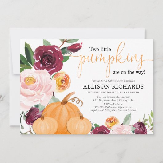 Zehn kleine Kürbis fallen florale Babydusche Einladung (Vorderseite)
