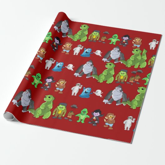 Zehn kleine Monster wrapping Paper (rot) Geschenkpapier (Ungerollt)