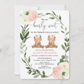 Zehn Mädchen niedlich Teddy Bären rosa Blütendusch Einladung (Vorderseite)