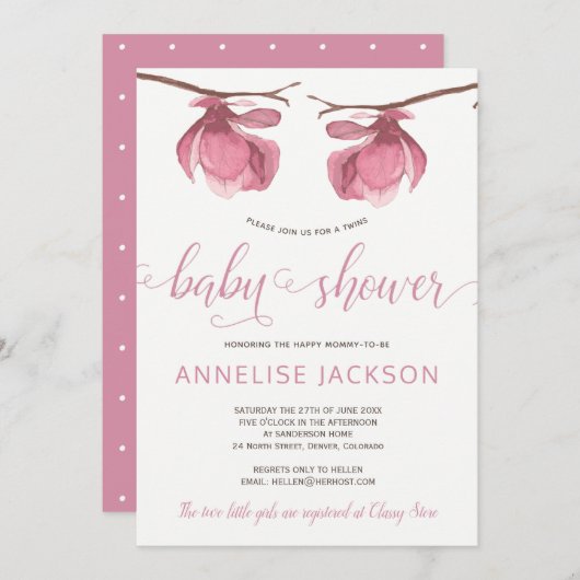 Zehn Mädchen rosa weiße Blütendusche Einladung (Vorne/Hinten)