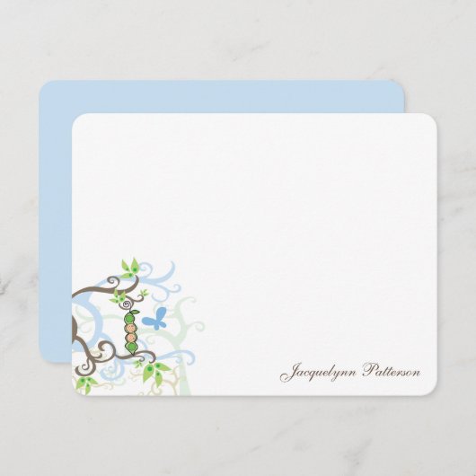 Zehn Niedliche Baby Boys Whimsical Blue Peas in Po Dankeskarte (Vorne/Hinten)