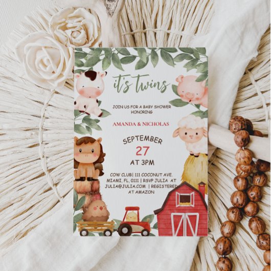 Zehn Niedliche Landtiere Aquarell Babydusche Einladung