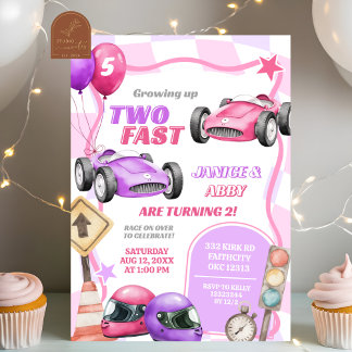Zehn Pink Racing Car Zwei Fast Girl 2. Geburtstag Einladung