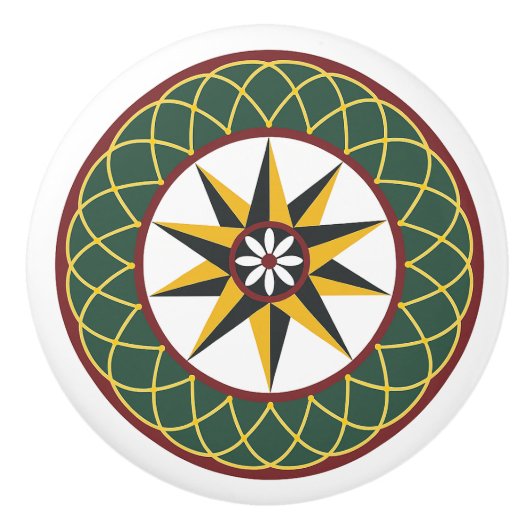 Zehn-Punkte-Star Gitter Amish Dutch Hex Sign Knob Keramikknauf (Vorderseite)