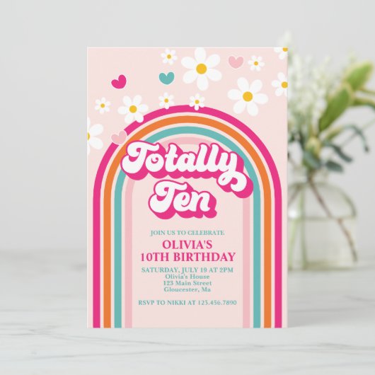 Zehn Rainbow 10. Geburtstag Einladung (Stehend Vorderseite)