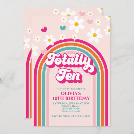 Zehn Rainbow 10. Geburtstag Einladung (Vorne/Hinten)