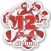 Zehn rote Mannschaftsfarben Basketballbälle Kinder Aufkleber (Vorderseite)