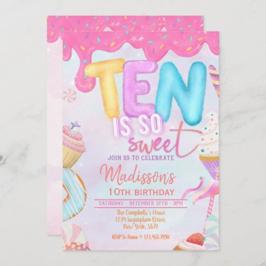 zehn sind so süß einladung (Vorne/Hinten)