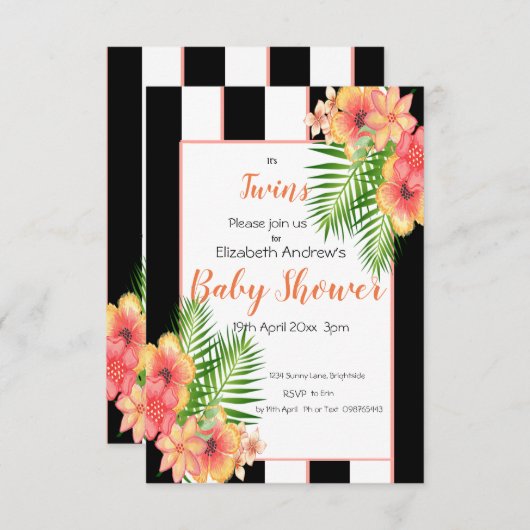 Zehn Stripte Blumendusche Einladung (Vorne/Hinten)