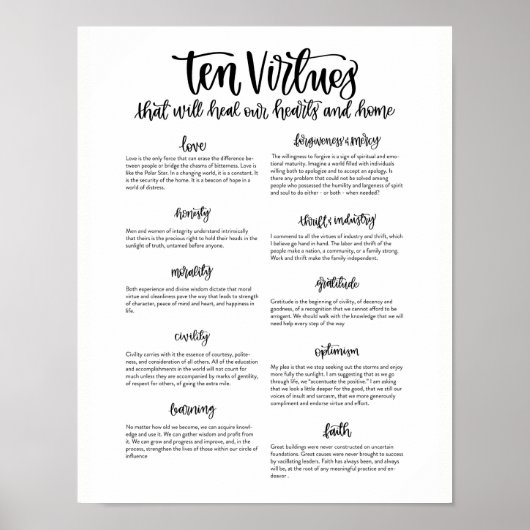 Zehn Tugenden: Unsere Herzen und Zuhause heilen Poster (Vorne)
