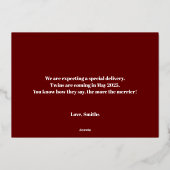 Zehn Weihnachtsschwangerschaft Ankündigungskarte G Folien Feiertagskarte (Rückseite)