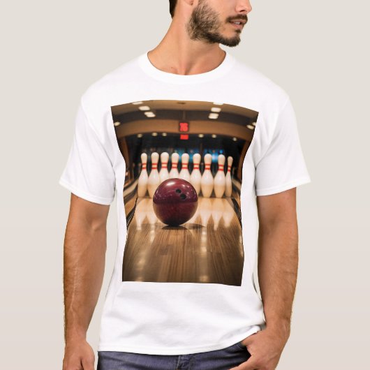Zehnpins Bowling Strike. T-Shirt (Vorderseite)