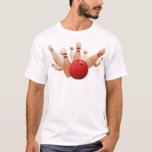 Zehnpins Bowling Strike. T-Shirt (Vorderseite)
