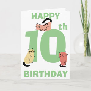 Zehnte (10.) Geburtstags-Doodle-Katzen Individuell Karte