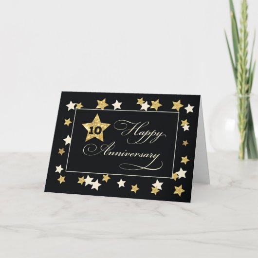 Zehnte Anniversary Black Gold Effect Stars Karte (Vorderseite)
