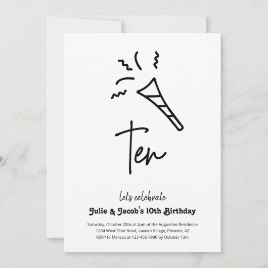 Zehnte Geburtstagsparty Einladung (Vorderseite)