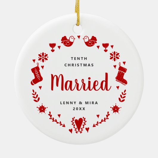 Zehnte Weihnachten Verheirateten Personalisierten Keramik Ornament (Hinten)