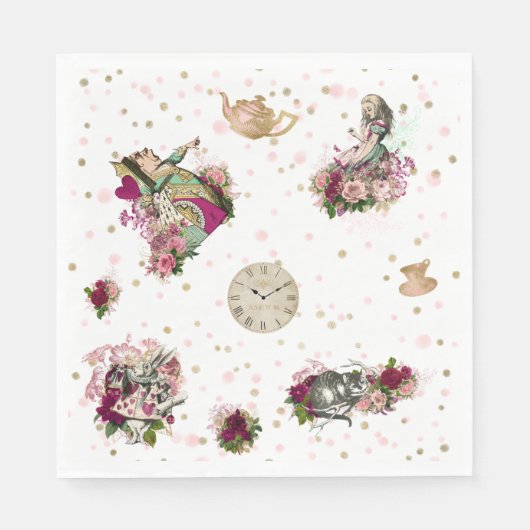 Zeichen der Alice im Wunderland auf Weiß und Glitz Serviette (Vorderseite)