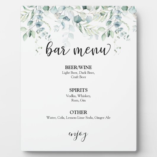 Zeichen des Bar Menüs - Eukalyptus Fotoplatte (Vorderseite)