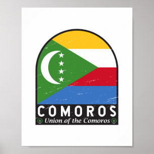 Zeichen für die Comoros-Fahne gestört Vintag Poster