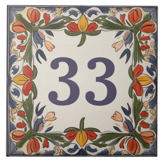 Zeichen für die Vintage Blume der Hausnummer Fliese (Vorderseite)