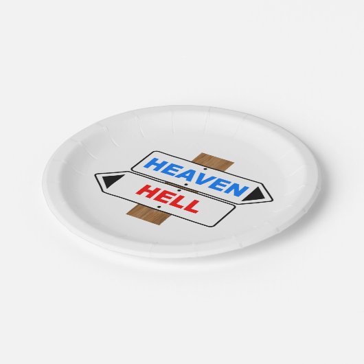 Zeichen für Himmel und Hölle Pappteller (Schrägansicht)